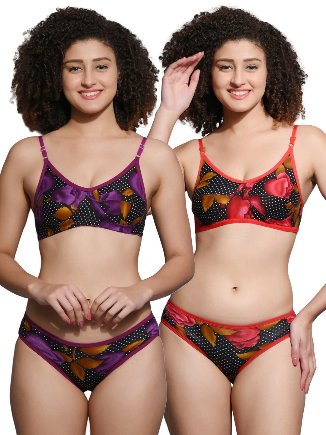 

chia fashions Pack Of 2 Floral printed Non-Padded Lingerie Set -, Purple