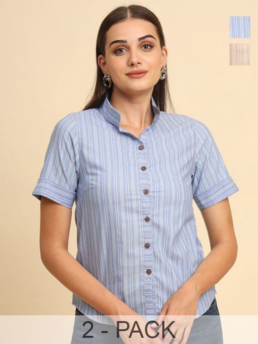 

Anouk Rustic Pack Of 2 Striped Pure Cotton Top, Blue