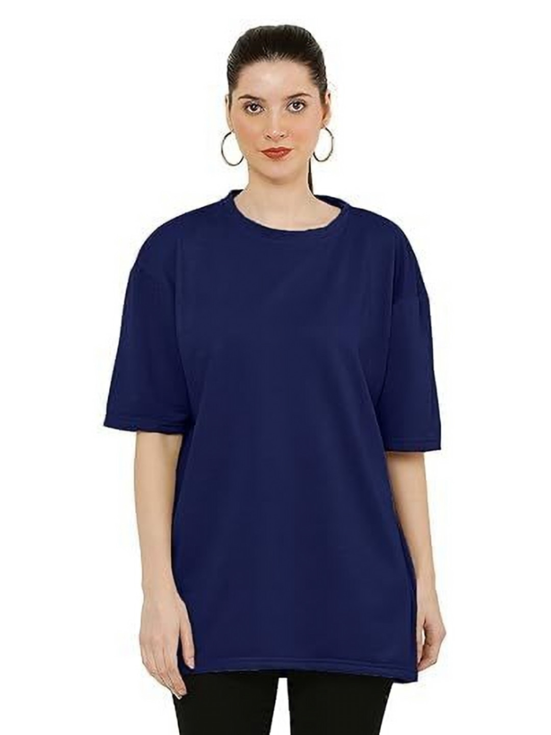 

NOTWILD Women Pack Of 2 Solid Cotton Relaxed Fit T-shirts, Navy blue
