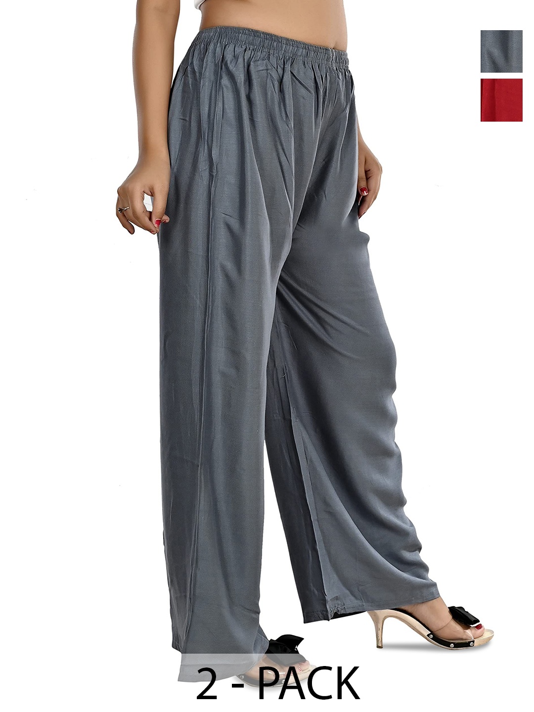 

NarNari Women Pack Of 2 Straight Fit Palazzos, Grey