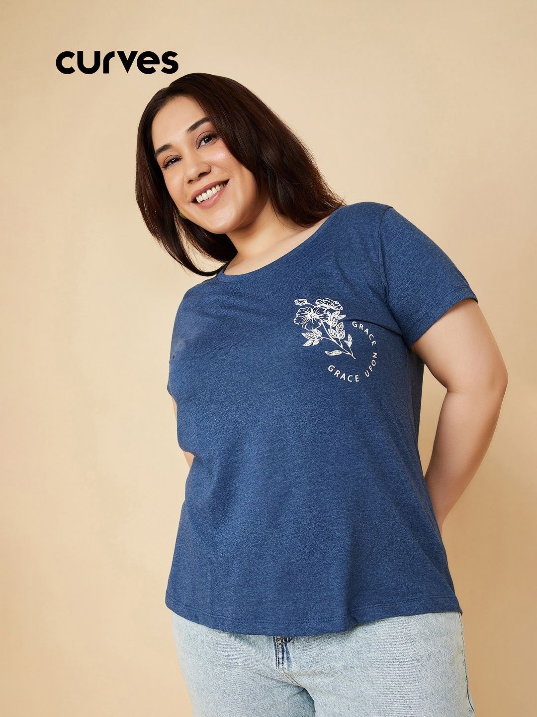 

Max Women Plus size Printed Extended Sleeves T-shirt, Blue