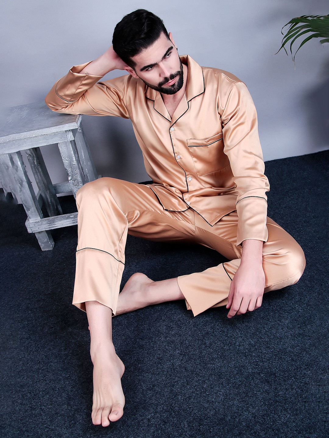 

Bella Babe by SK Men Satin Nightsuit, Beige