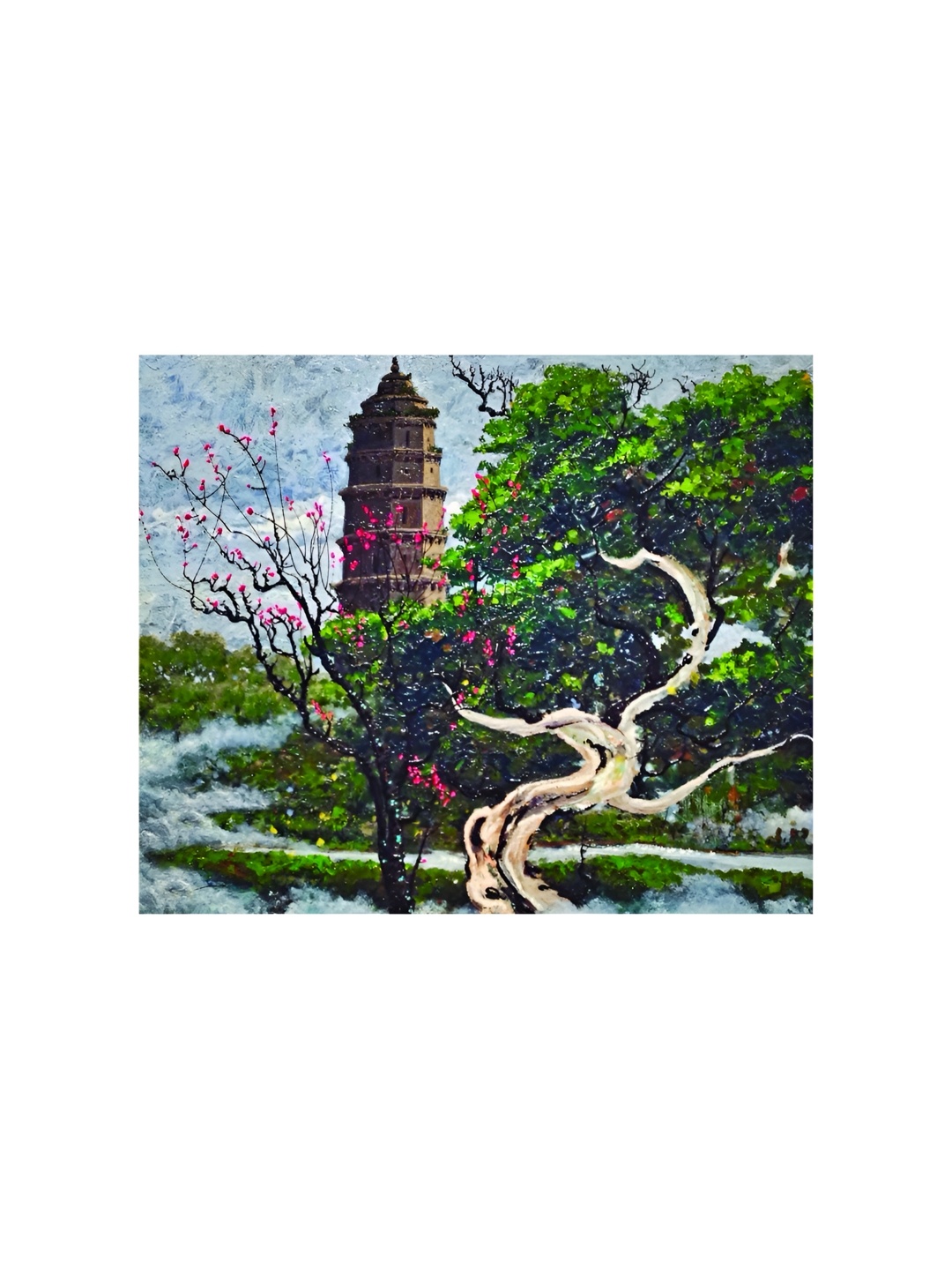 

Inephos Green & White Floral and Botanical Lone Tower Canvas Wall Art