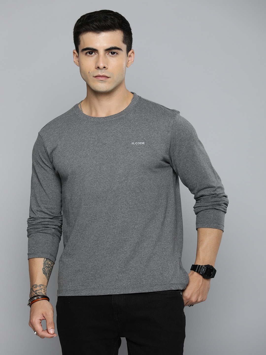 

R.Code by The Roadster Lifestyle Co. Men Regular Fit Pack Of 3 Solid Cotton T-shirts, Grey