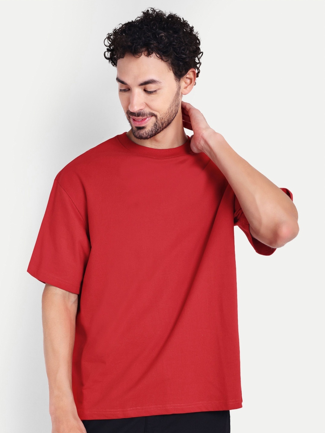 

House of Mool Men Drop-Shoulder Sleeves Pockets T-shirt, Red