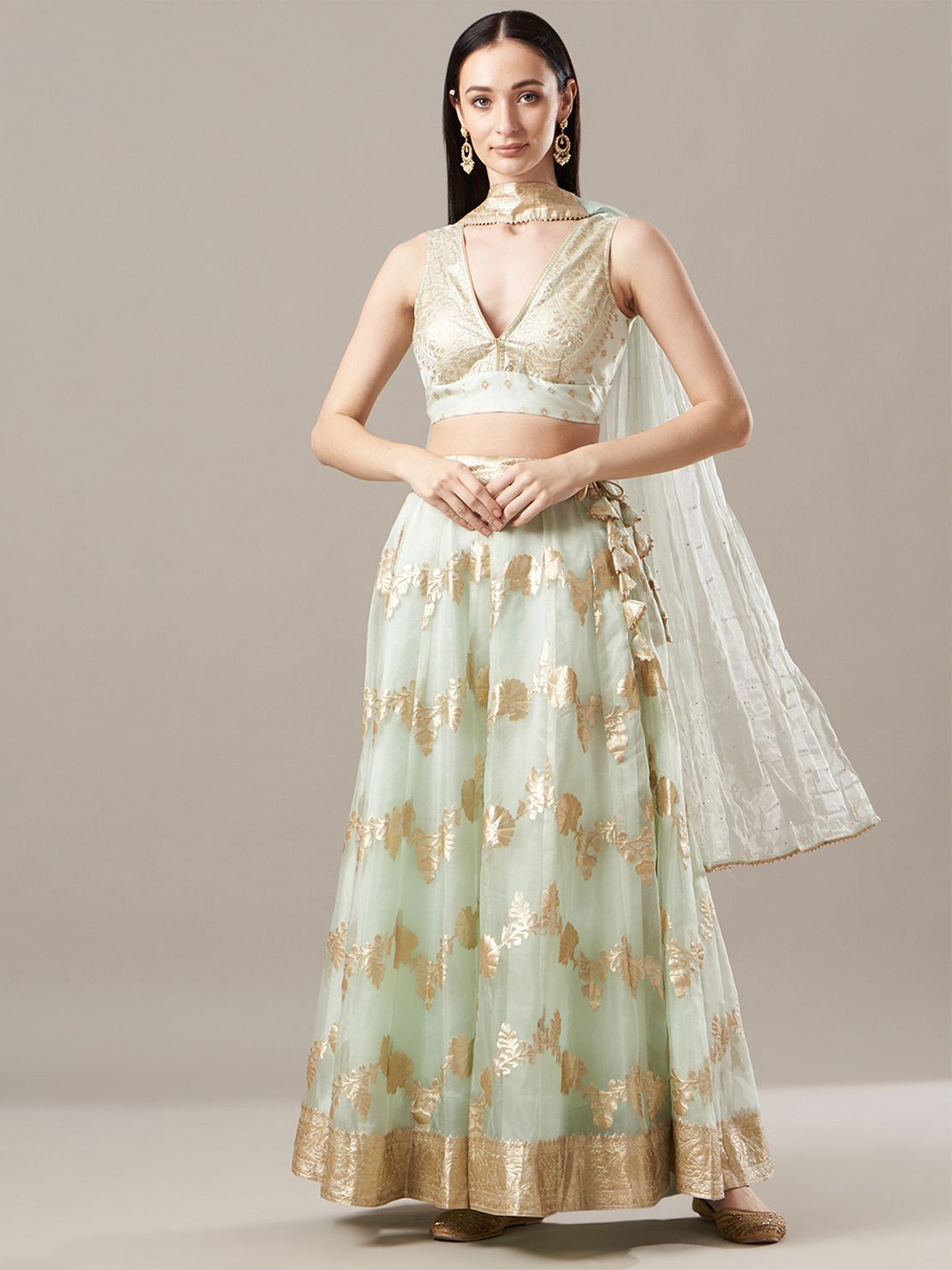 

Geroo Luxe Ready to Wear Lehenga & Blouse With Dupatta, Sea green