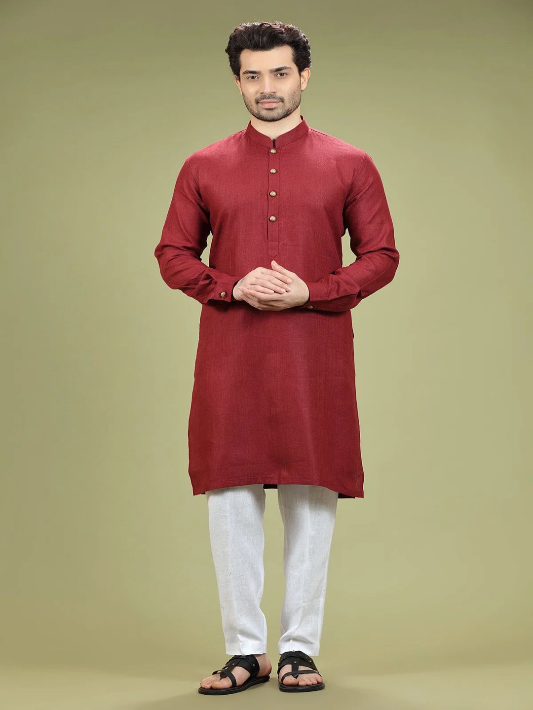 

Oomph! Mandarin Collar Straight Kurtas, Maroon