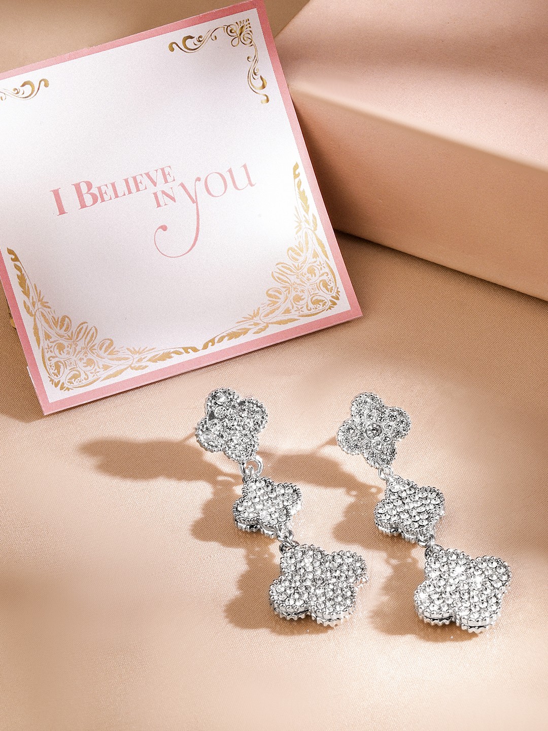 

Rubans Valentine's Voguish Rhodium-Plated Cubic Zirconia Contemporary Drop Earrings, Silver