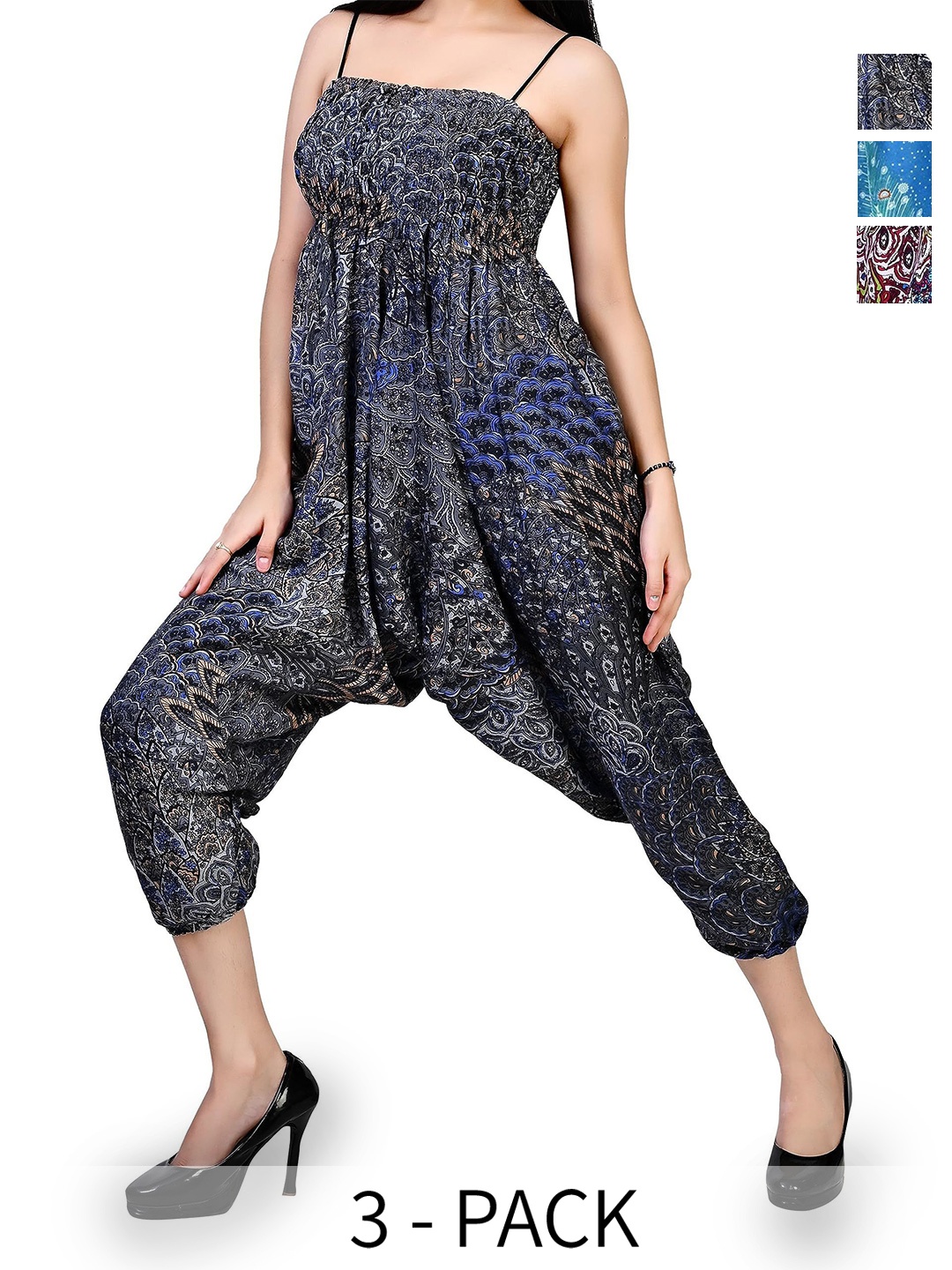 

NarNari Women Pack Of 3 Printed Harem Pants, Blue