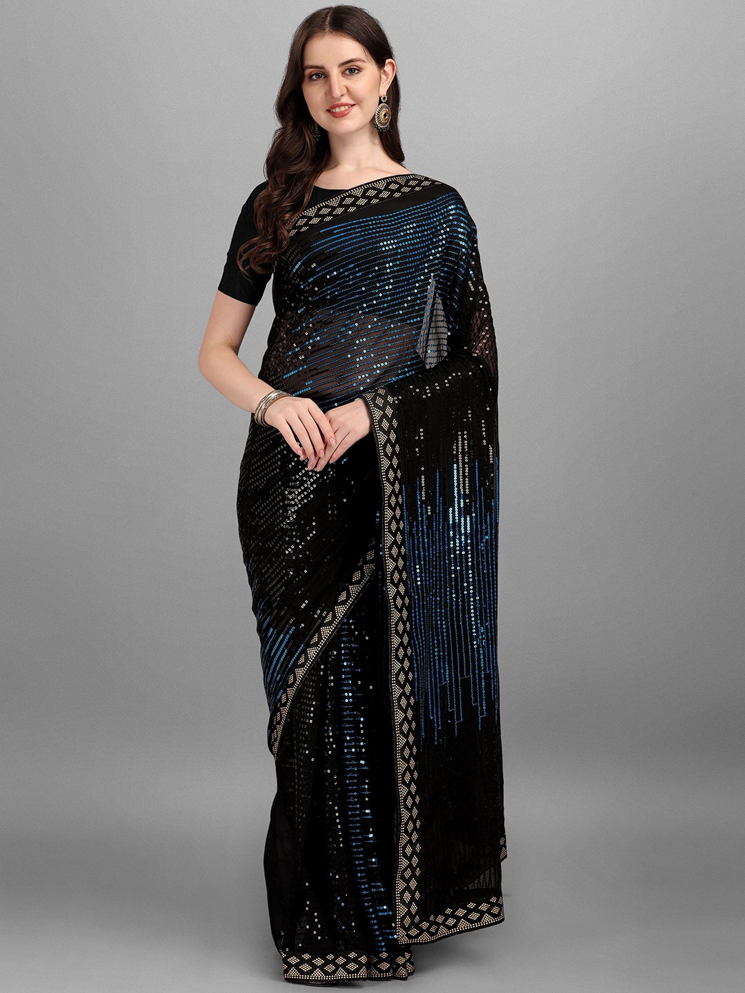 

Moda Rapido Embellished Sequinned Pure Georgette Saree, Blue