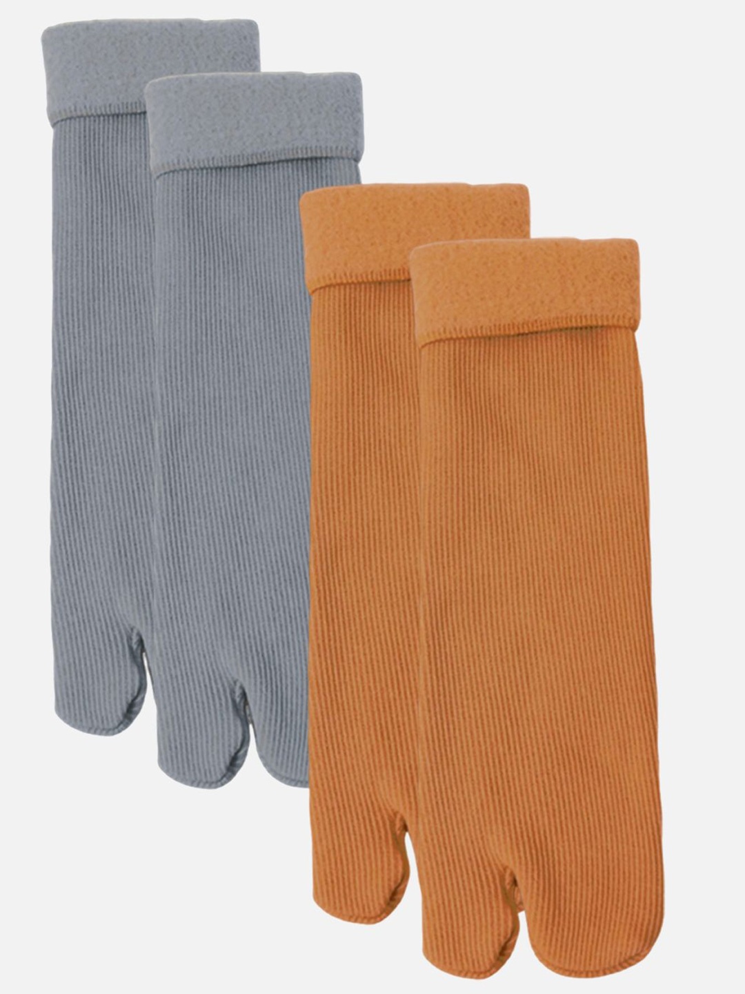

StyFun Women Pack Of 2 Striped Cotton Calf-Length Socks, Orange