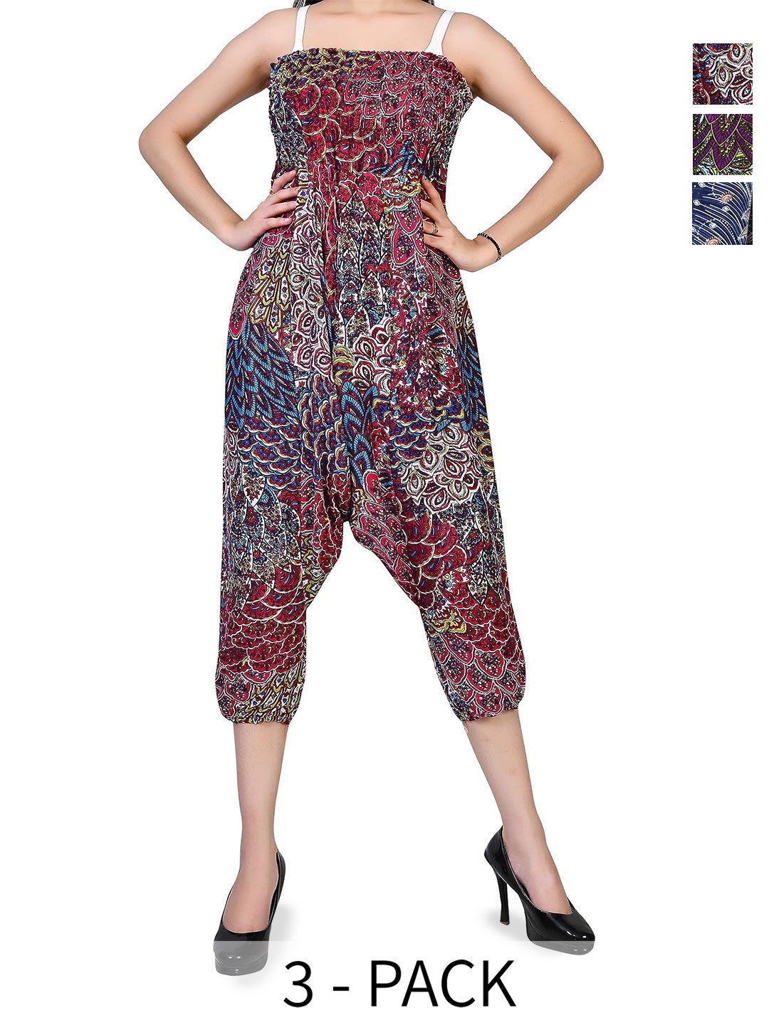 

NarNari Pack Of 3 Printed Mid-Rise Harem Pants, Pink