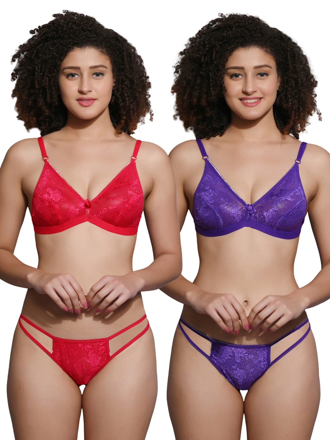 

chia fashions Women Pack Of 2 Non-Wired Non Padded Low-Rise Lingerie Set, Red