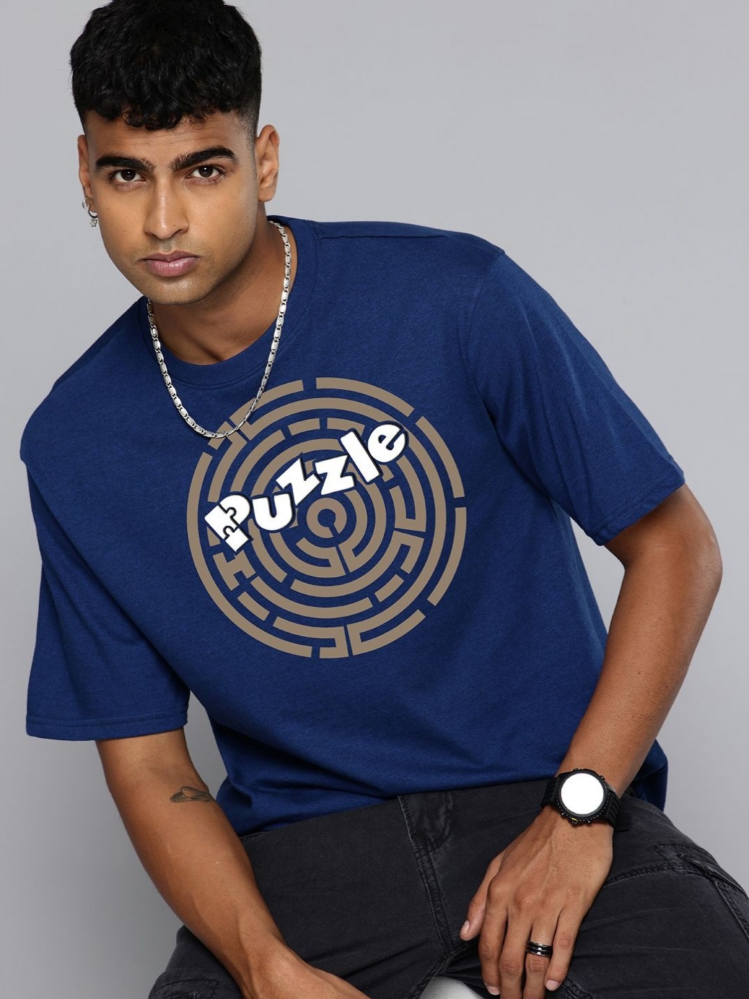 

Moda Rapido Men Typography Printed Round Neck Cotton Relaxed Fit T-shirt, Blue