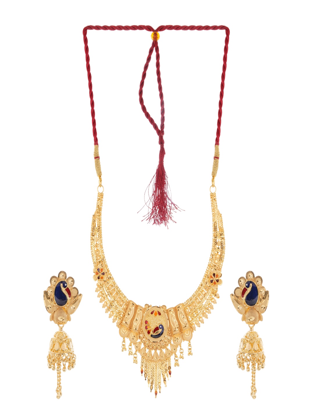 

Zhouse Gold Plated Enamel Stone Studded Jewellery Set
