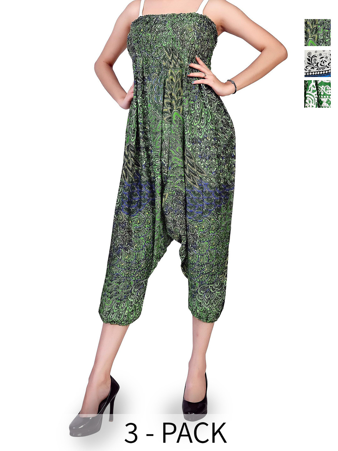 

NarNari Women Pack Of 3 Printed Loose-Fit Harem Pants, Green