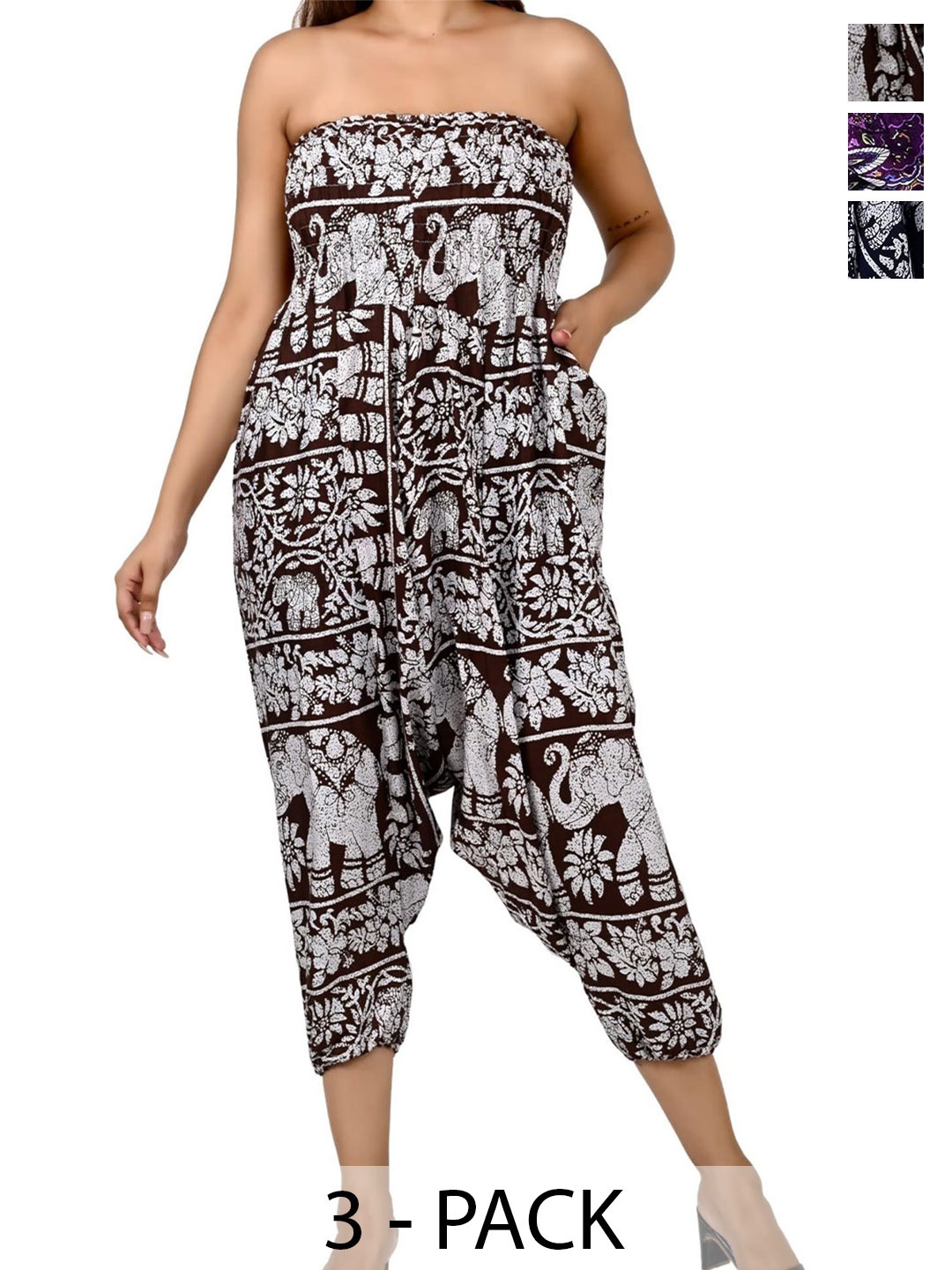 

NarNari Women Pack Of 3 High-Rise Printed Harem Pants, Purple
