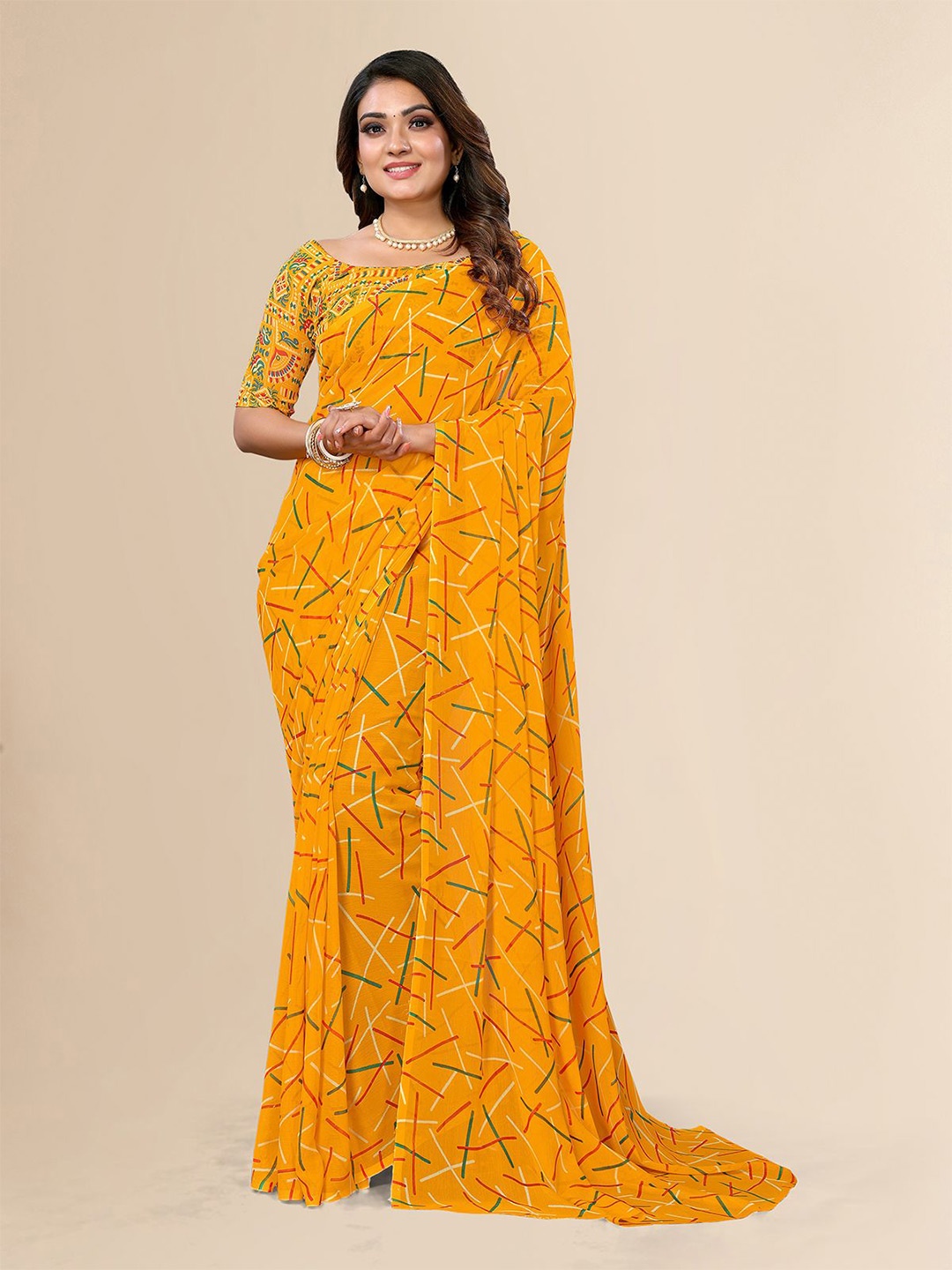 

Moda Rapido Abstract Printed Saree, Yellow