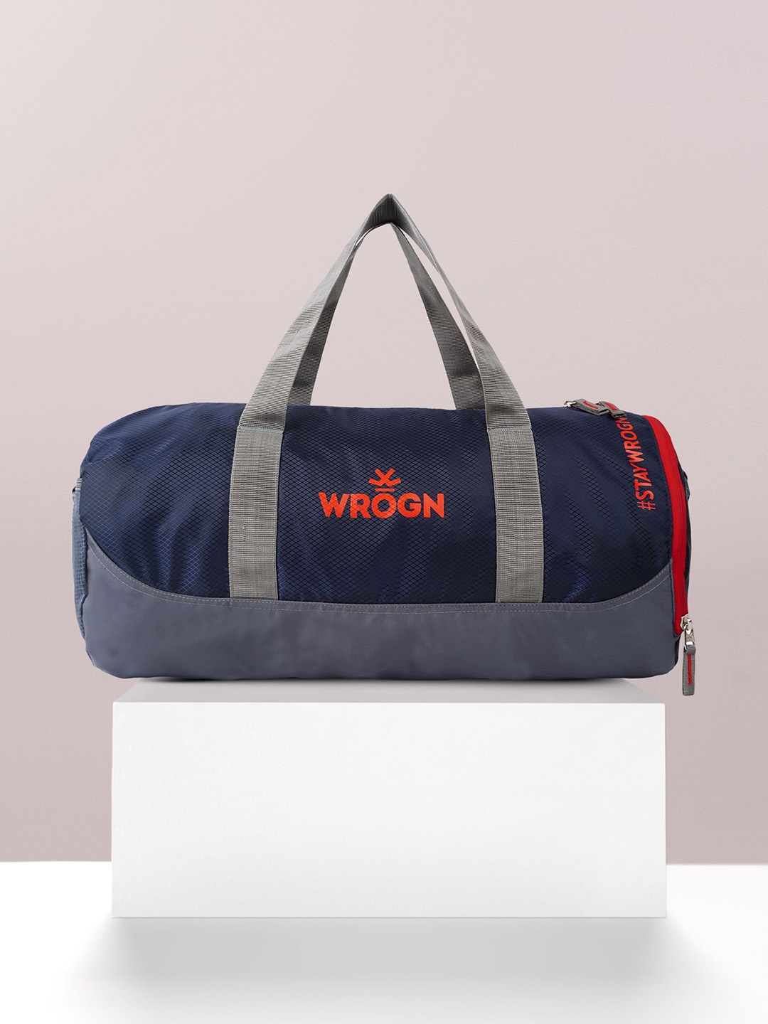 

WROGN Brand Logo Printed Medium Sports or Gym Duffel Bag 25 Ltrs, Navy blue