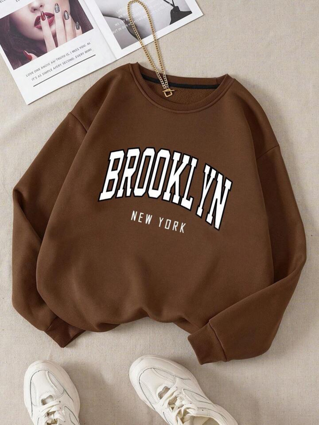 

KASHIAN Women Graphic Printed Round Neck Sweatshirt, Brown