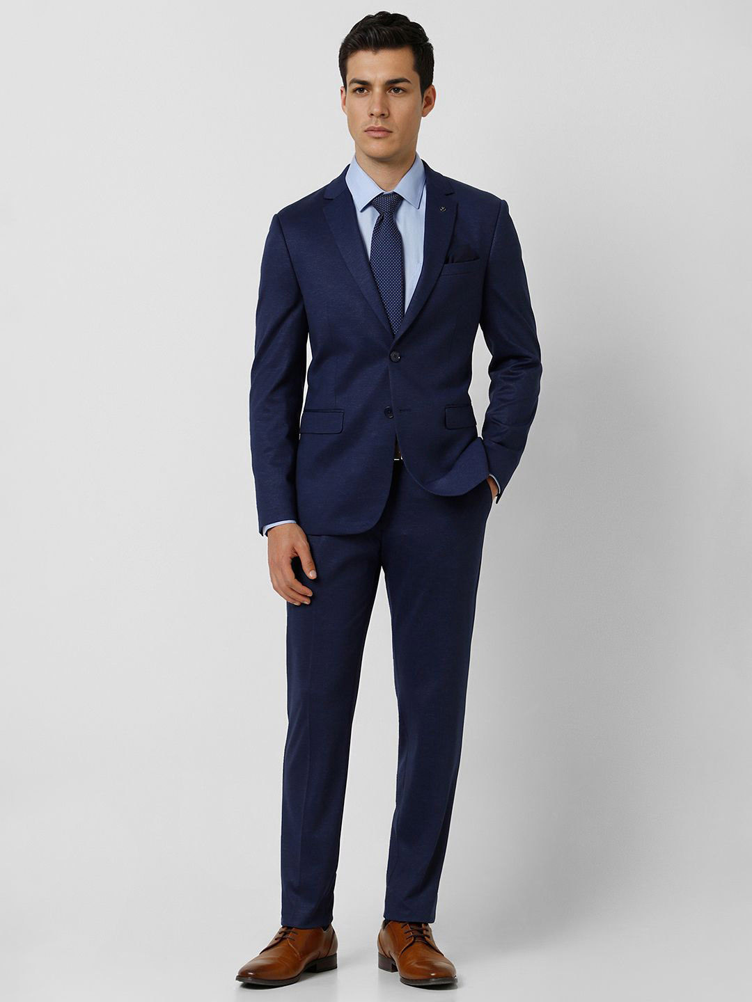 

Van Heusen Men Textured Ultra Slim Fit Single-Breasted Two Piece Formal Suit, Navy blue
