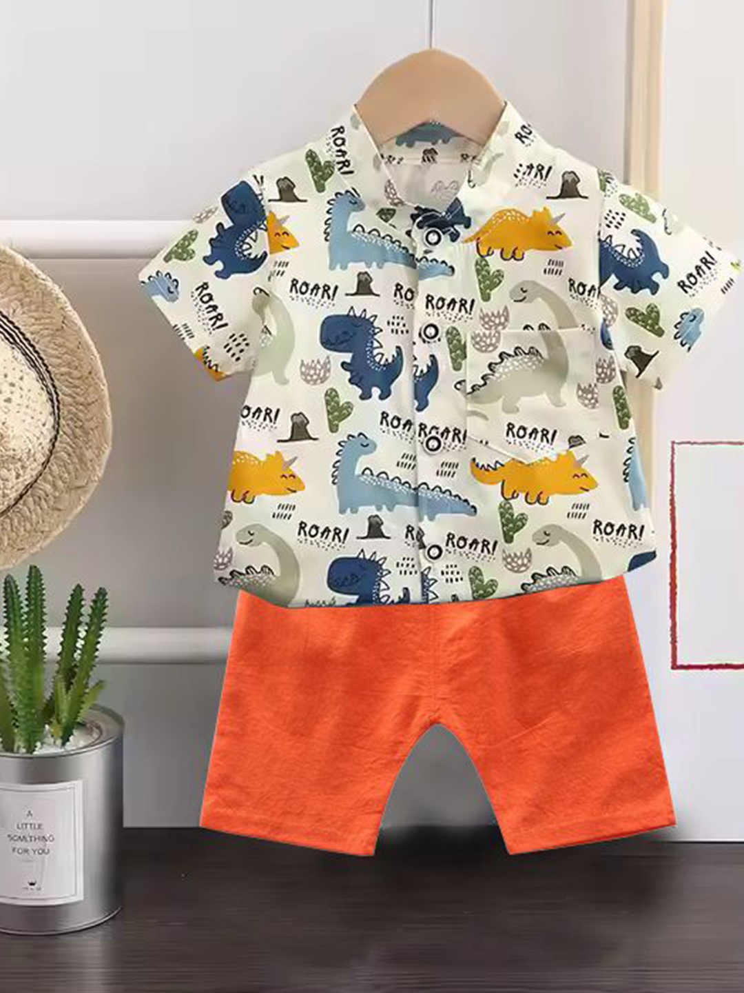 

DANGAR Kids Printed Mandarin Collar Shirt With Shorts, White