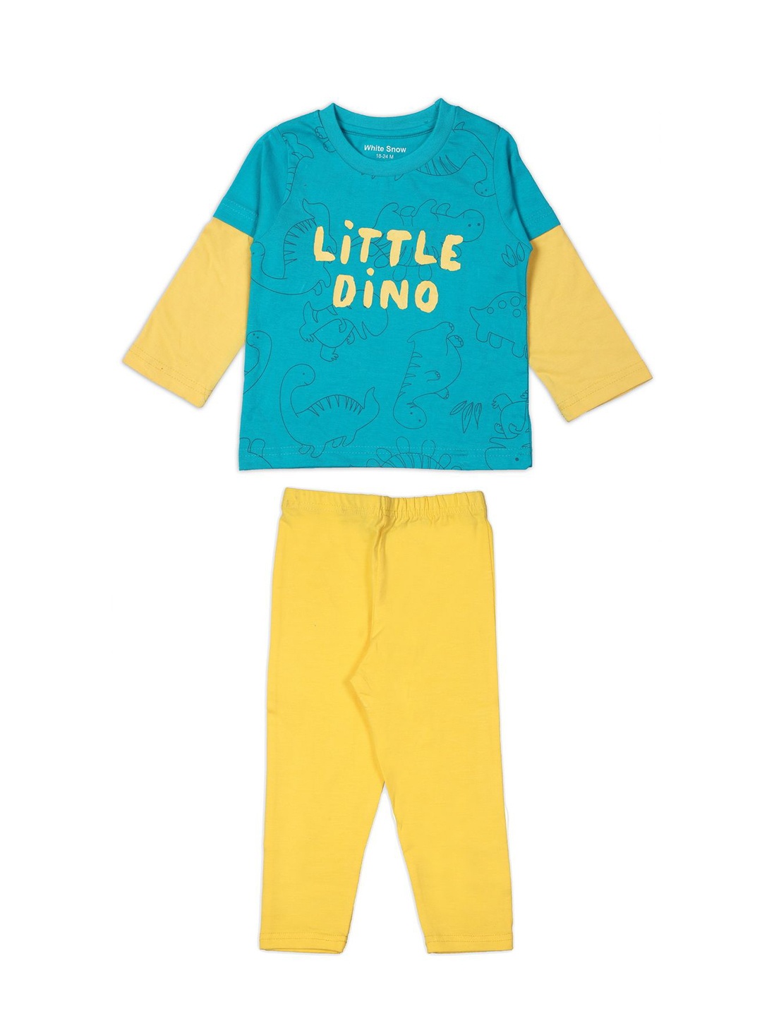 

White Snow Kids Round Neck Pure Cotton T-Shirt With Pyjama, Teal