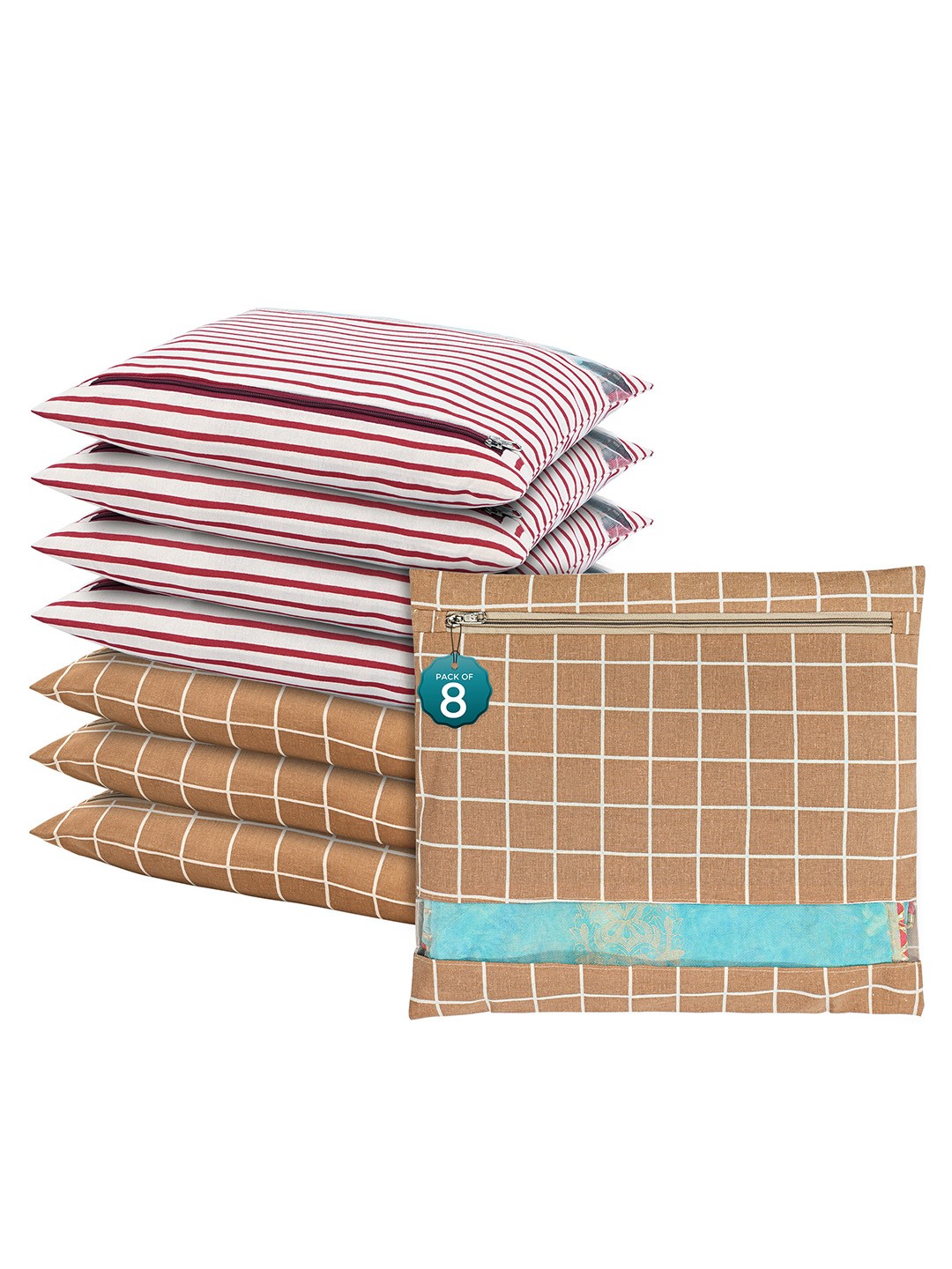 

Kuber Industries Brown 8 Pcs Regular Single Saree Cover Multi-Utility Storage Organisers