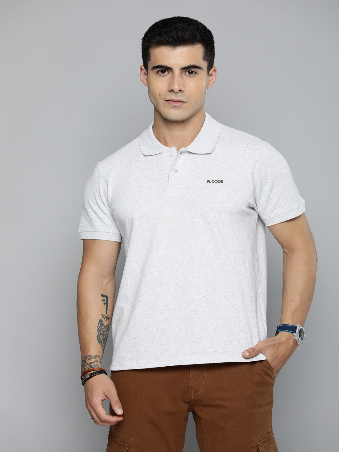 

R.Code by The Roadster Lifestyle Co. Men Regular Fit Pack Of 2 Solid Polo Cotton T-shirts, White