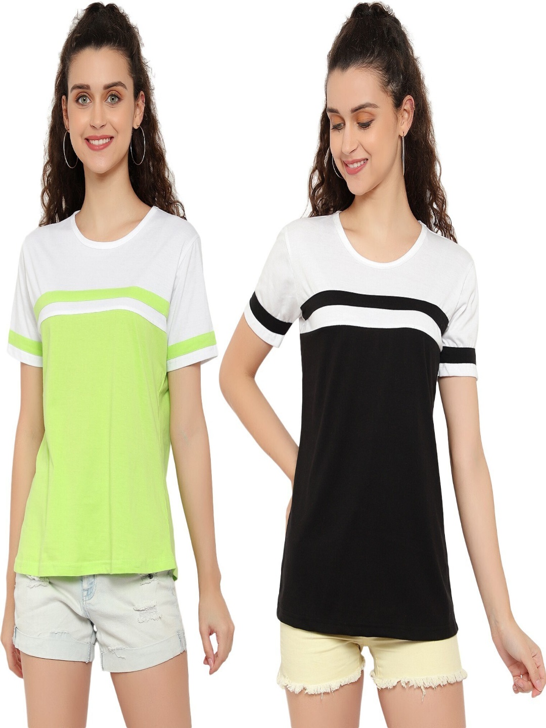 

DEEPMAYRA COLLECTION Women 2 Colourblocked T-shirt, Multi