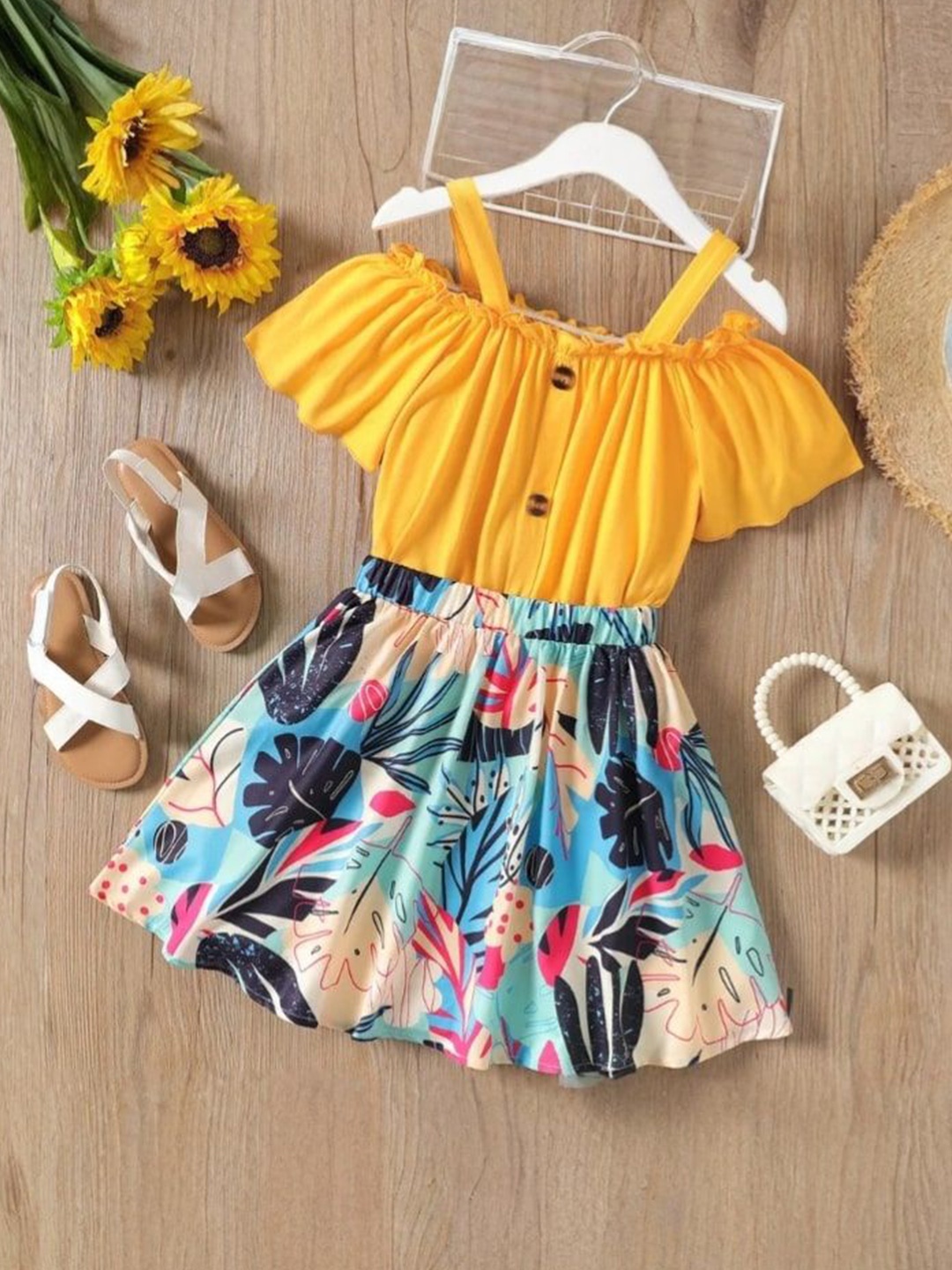 

BAESD Floral Print Off-Shoulder Puff Sleeve Fit & Flare Dress, Yellow