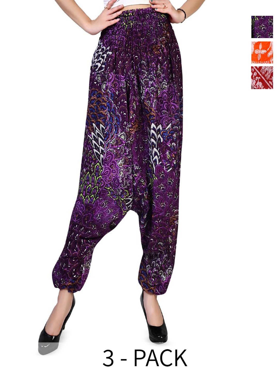 

NarNari Women Pack Of 3 Printed High Rise Harem Pants, Blue