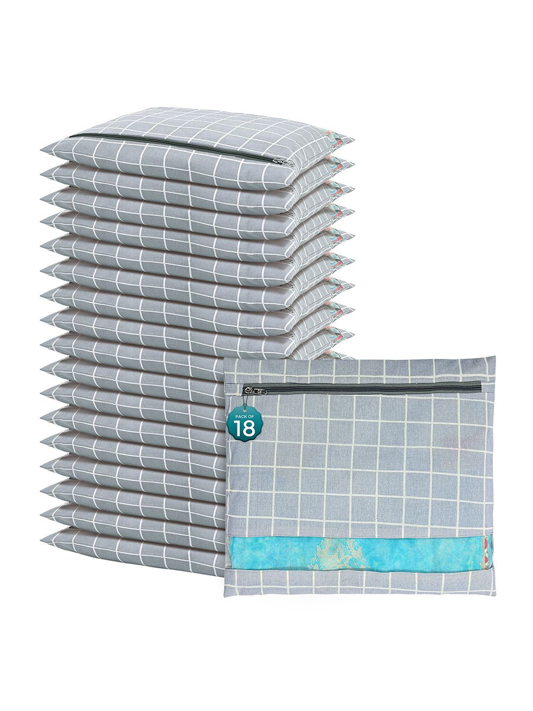 

Kuber Industries Grey 18 Pcs Regular Single Saree Cover Multi-Utility Storage Organisers