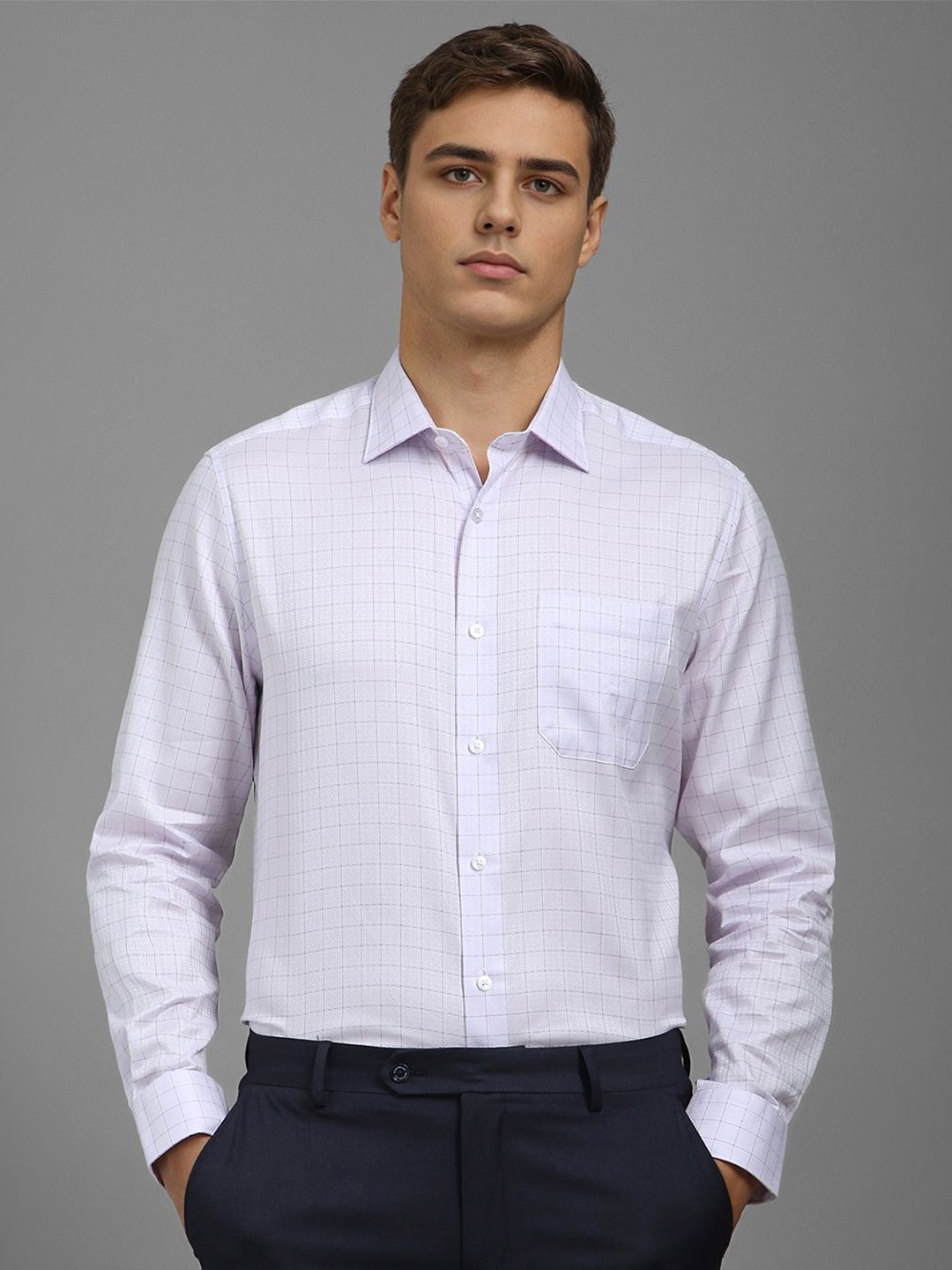 

Louis Philippe Men Classic Opaque Checked Formal Shirt, Lavender