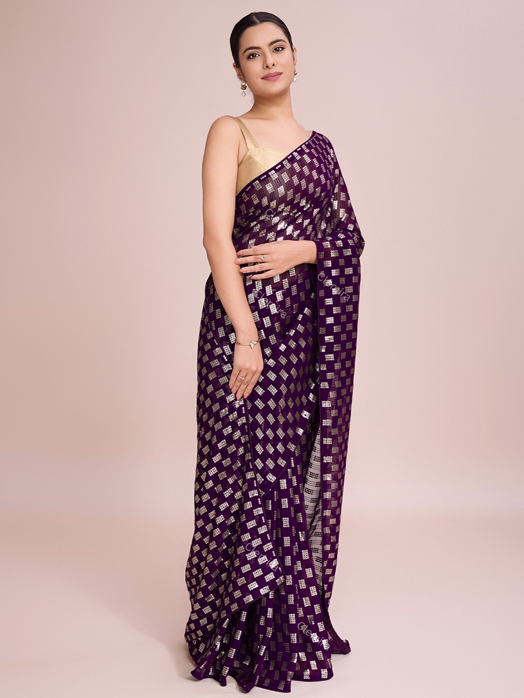 

Moda Rapido Sequinned Pure Georgette Saree, Purple