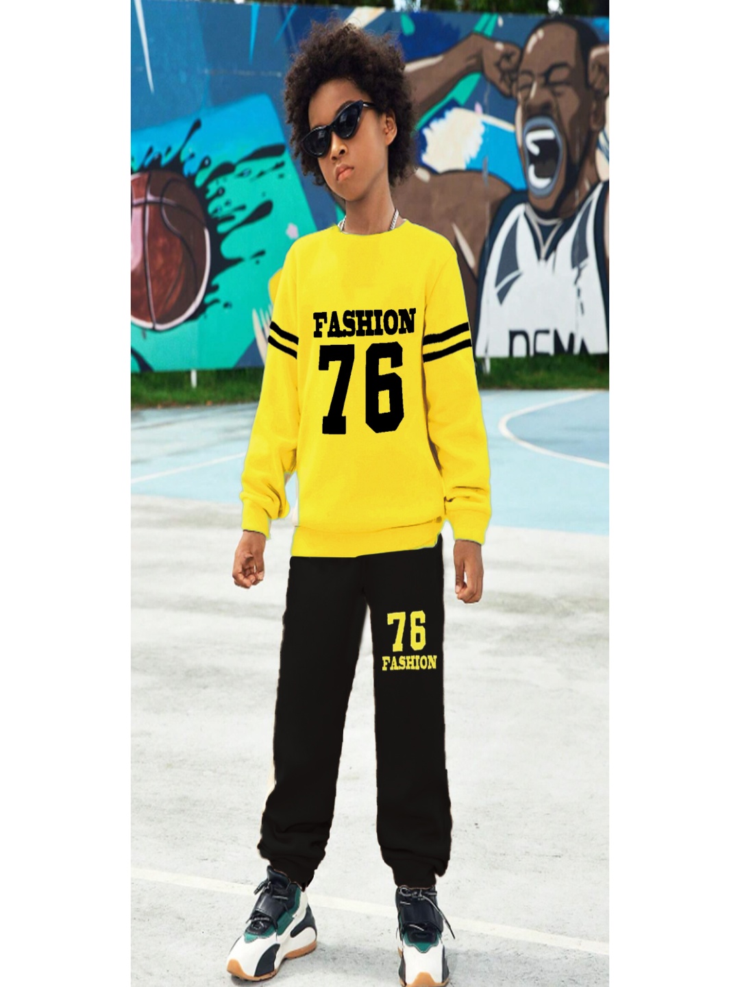 

BILLYBALL Unisex Kids Printed T-shirt with Trousers, Yellow