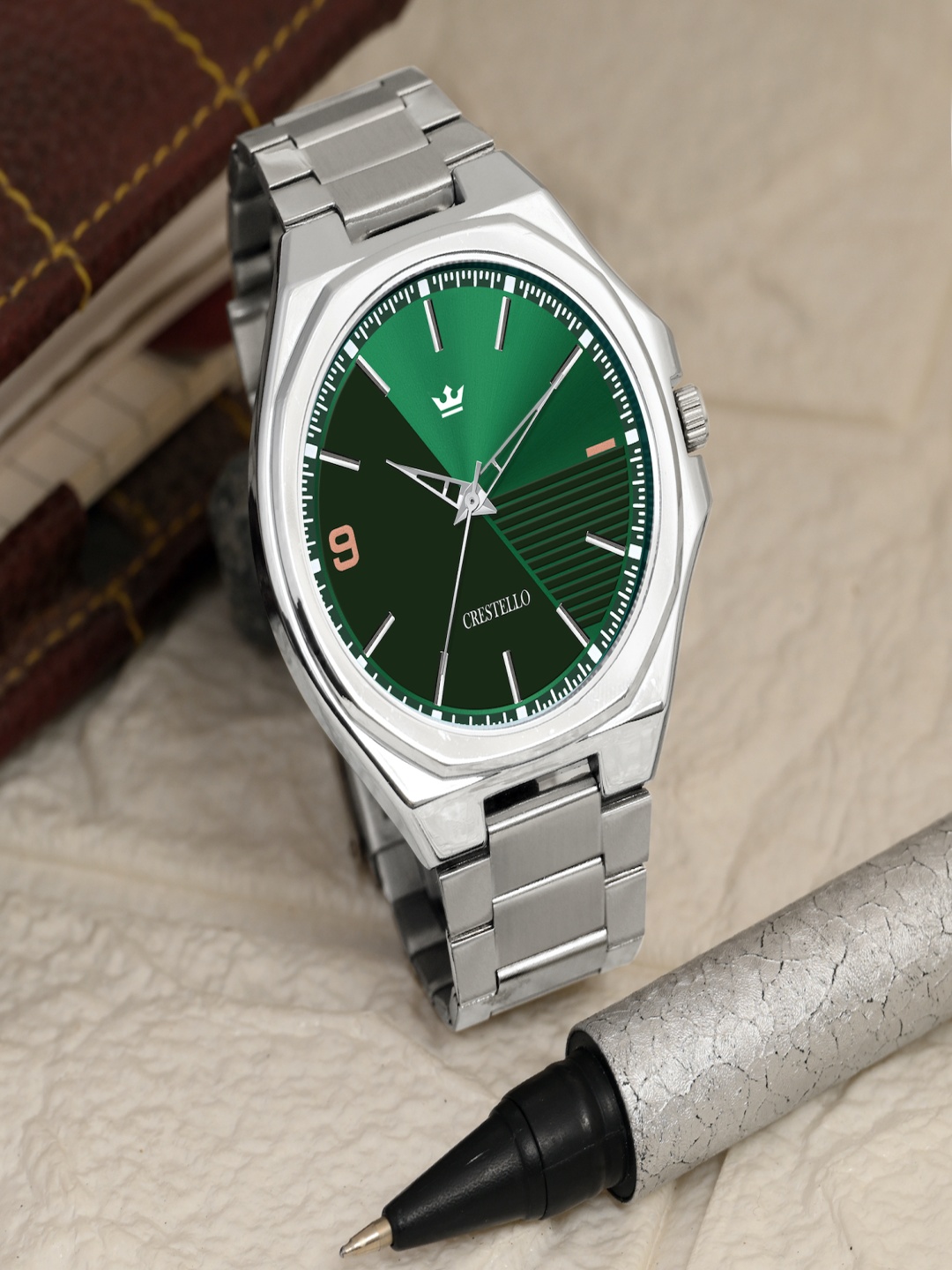 

CRESTELLO Men Dial & Stainless Steel Bracelet Style Straps Analogue Watch CR-GR043-GRN-CH, Green