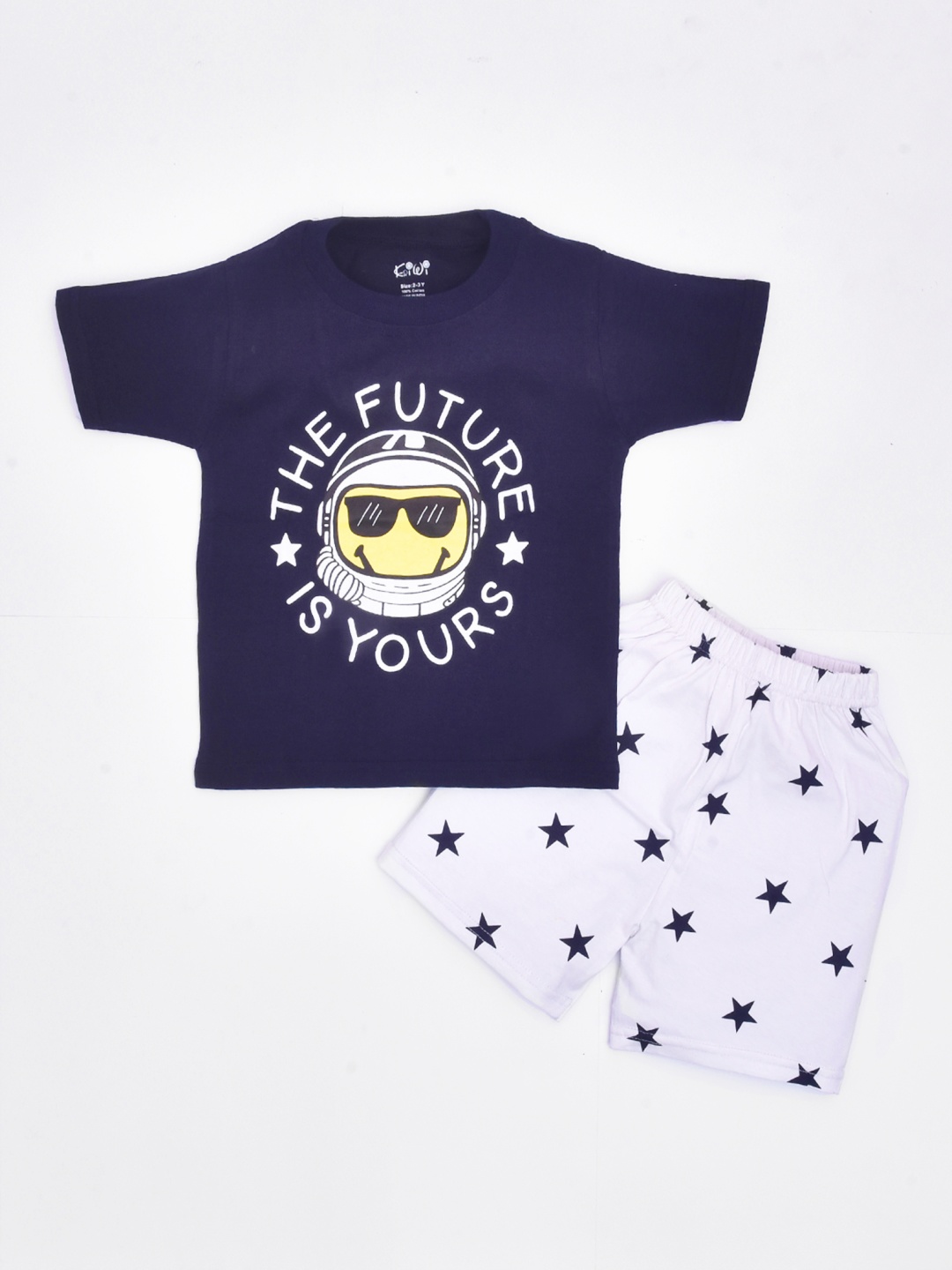 

BAESD Boys Printed Round Neck Pure Cotton T-Shirt With Shorts, Navy blue