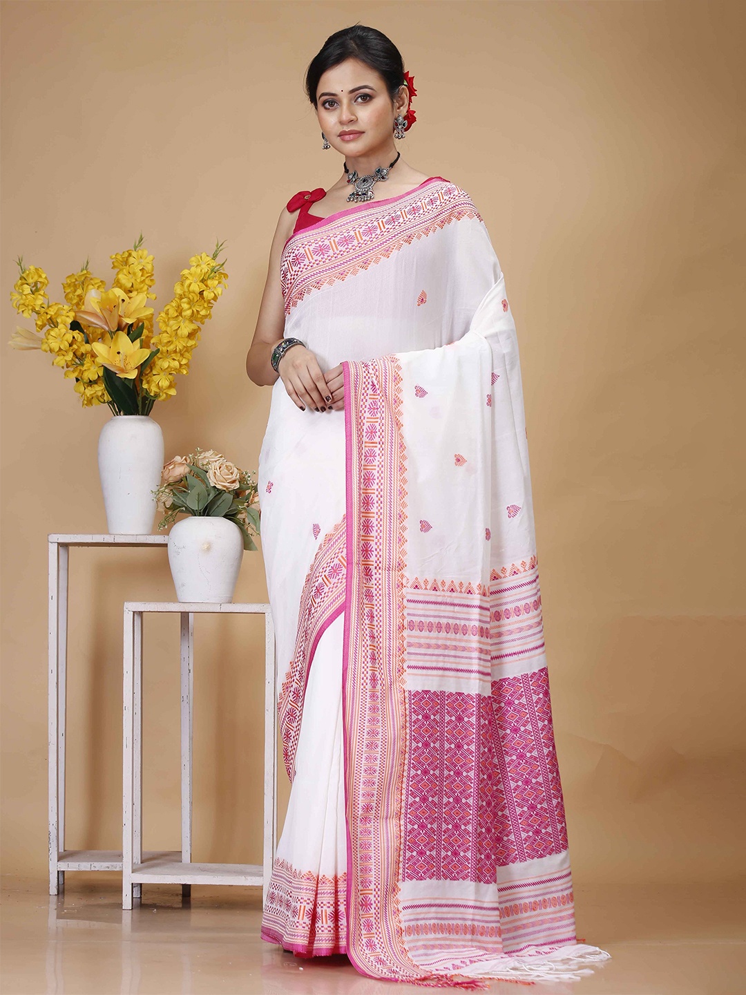 

SRILOK Woven Design Pure Cotton Khadi Saree, White