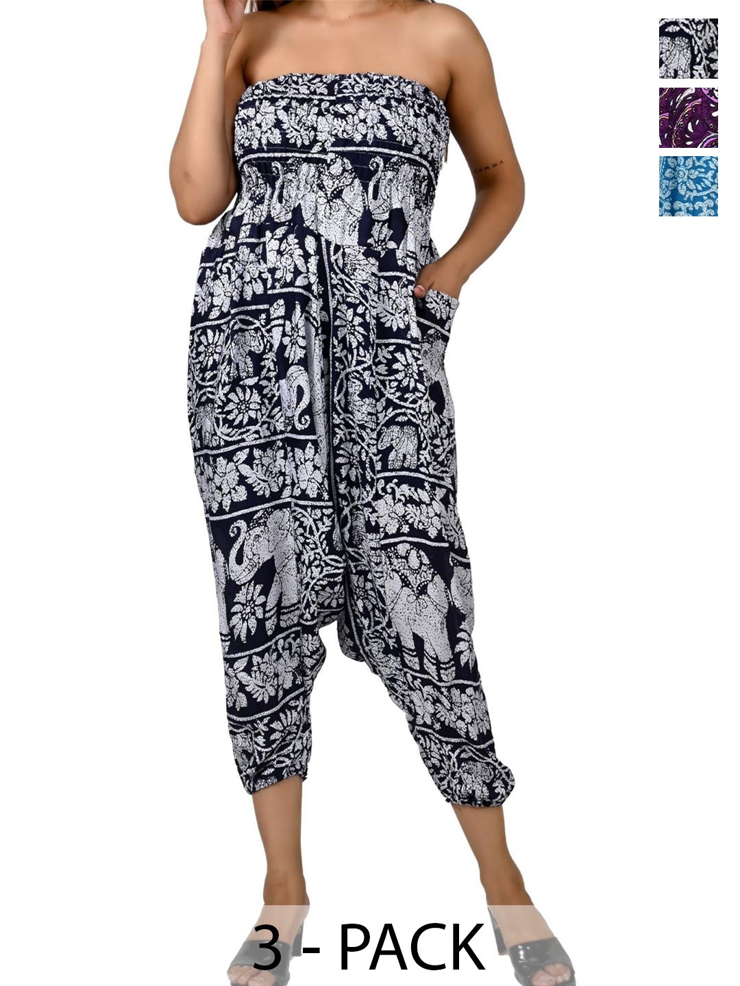 

NarNari Women Pack Of 3 Printed Harem Pants, Black