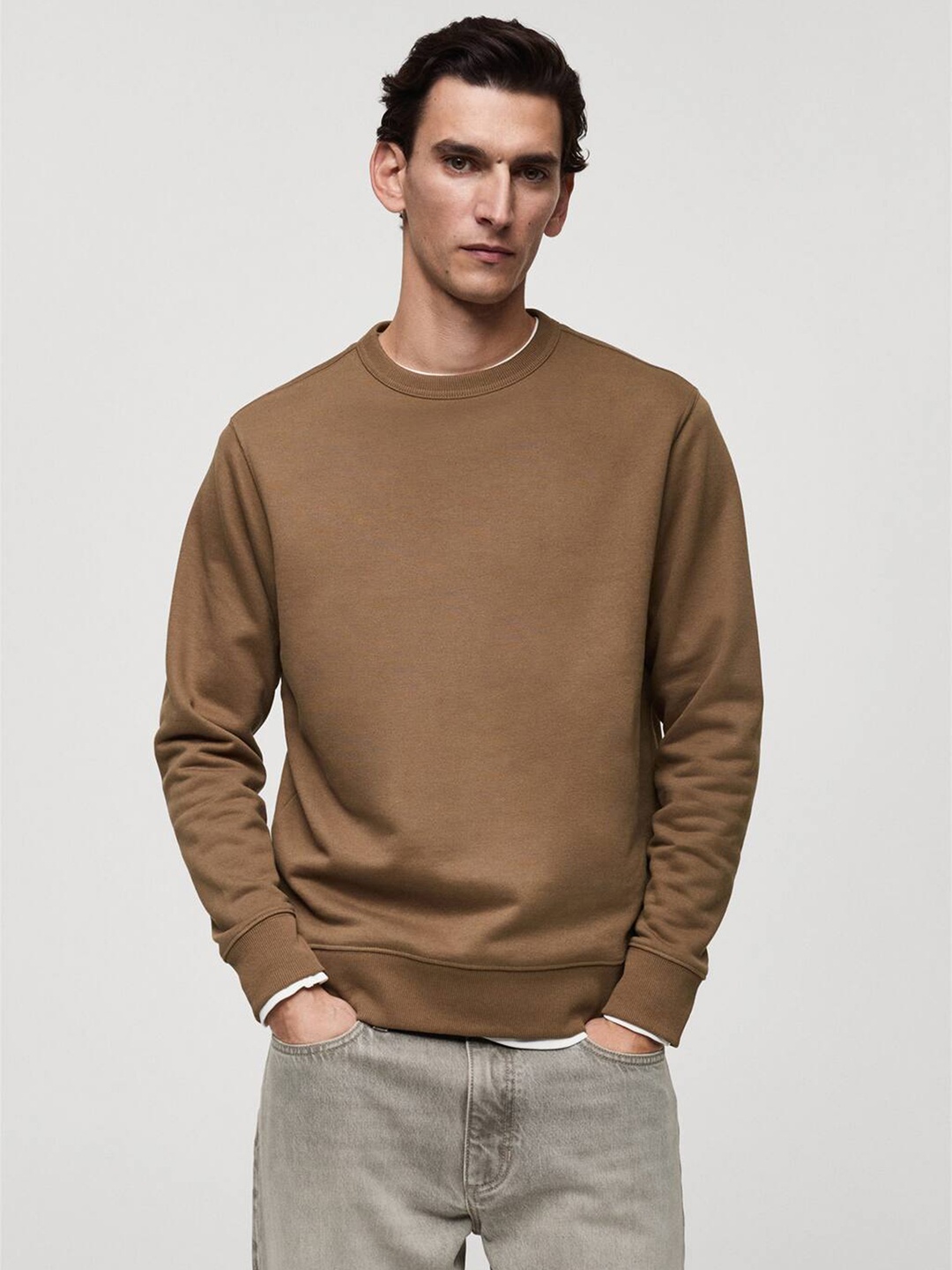 

MANGO MAN Solid Sweatshirt, Brown