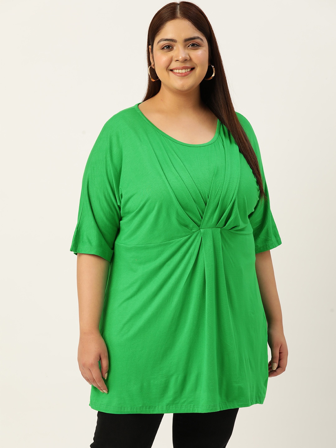 

theRebelinme Women Plus Size Longline Top, Green