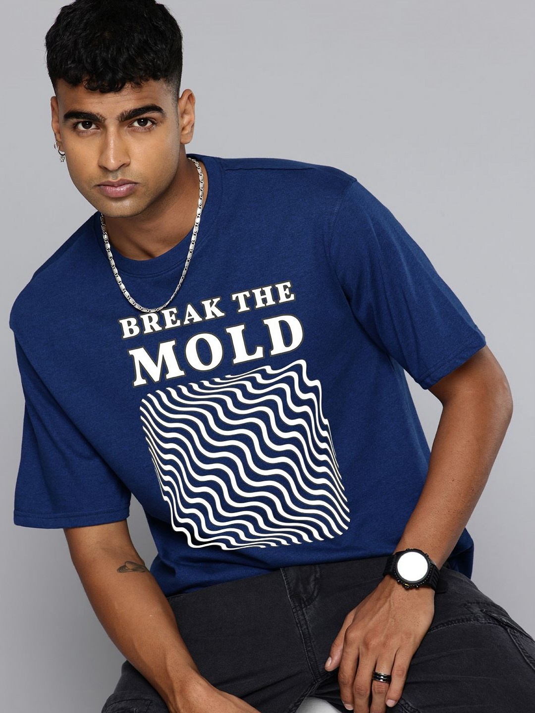 

Moda Rapido Men Typography Printed Round Neck Cotton Relaxed Fit T-shirt, Blue