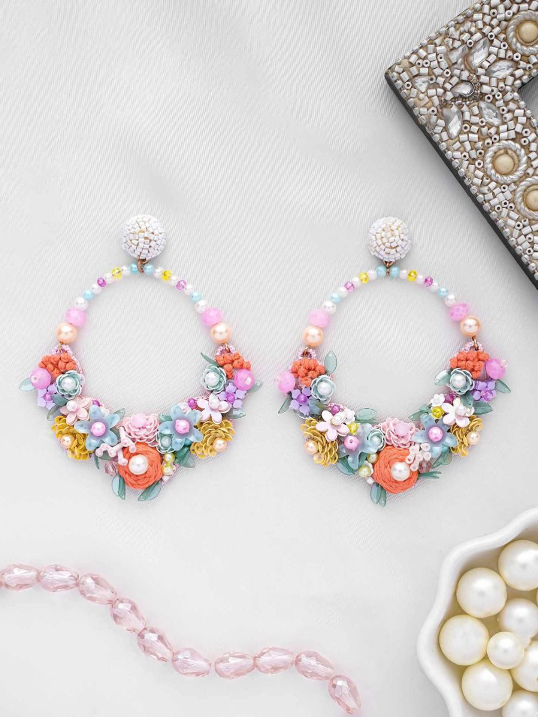 

EVERSTYLISH Sanjoya Sequins, Beads & Pearls Embroidered Earrings, Multi