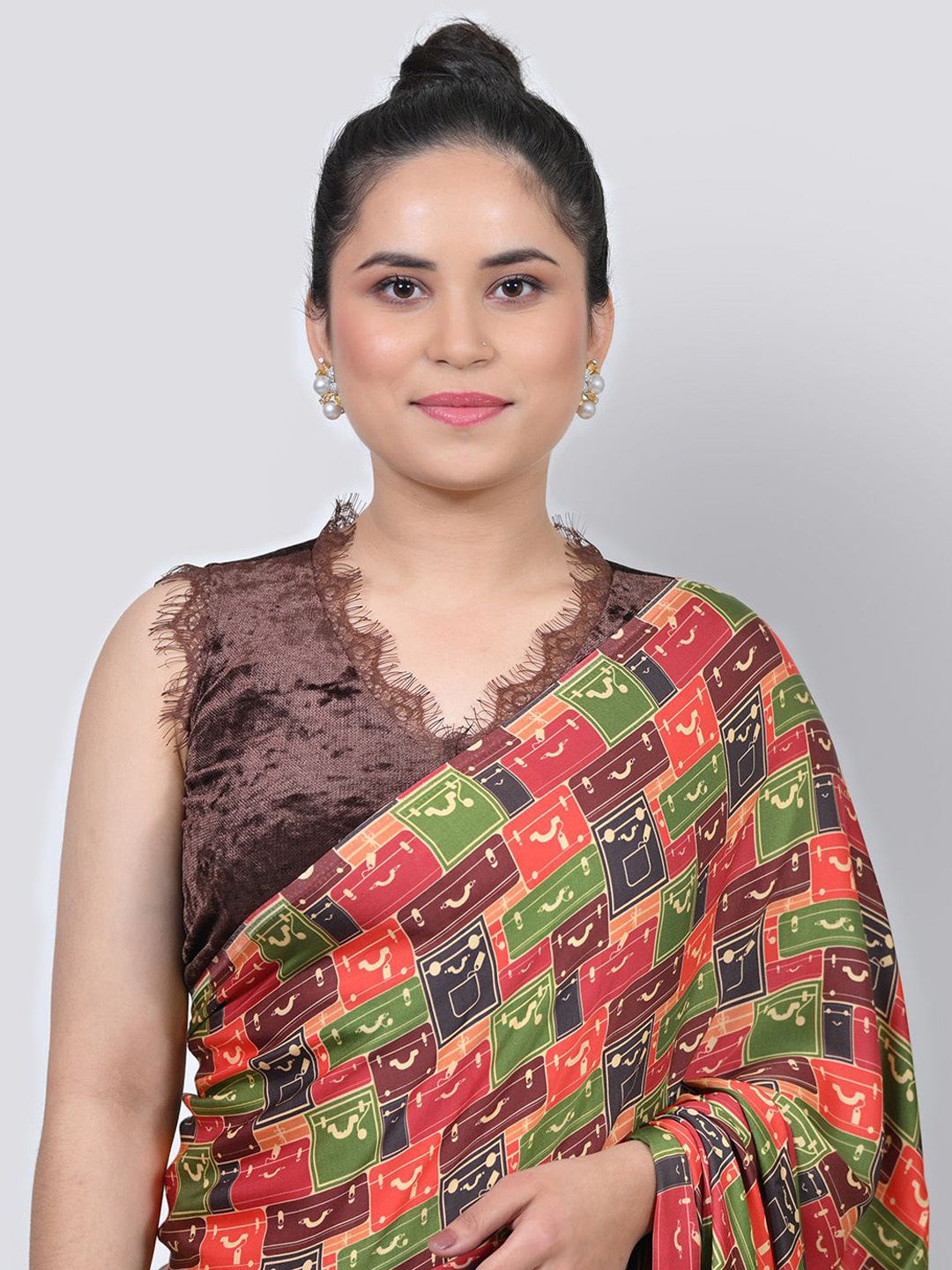 

OFFICE & YOU Women Sleeveless Saree Blouse With Lace, Brown