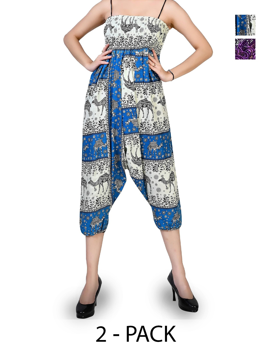 

NarNari Women Pack Of 2 Printed Harem Pants, Blue