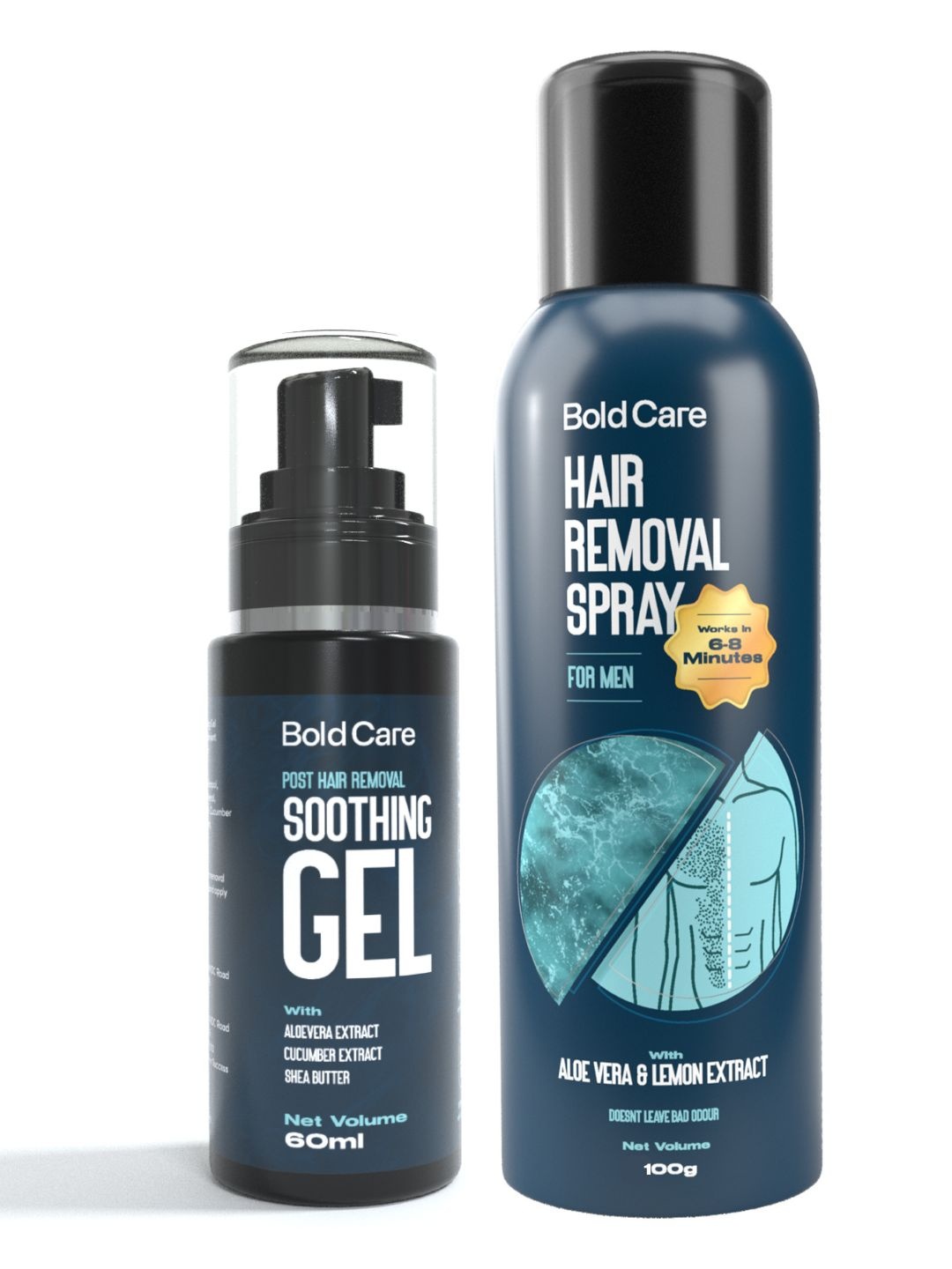 

Bold Care Set Of Hair Removal Spray 100ml With Hair Removal Soothing Gel 60ml, Blue