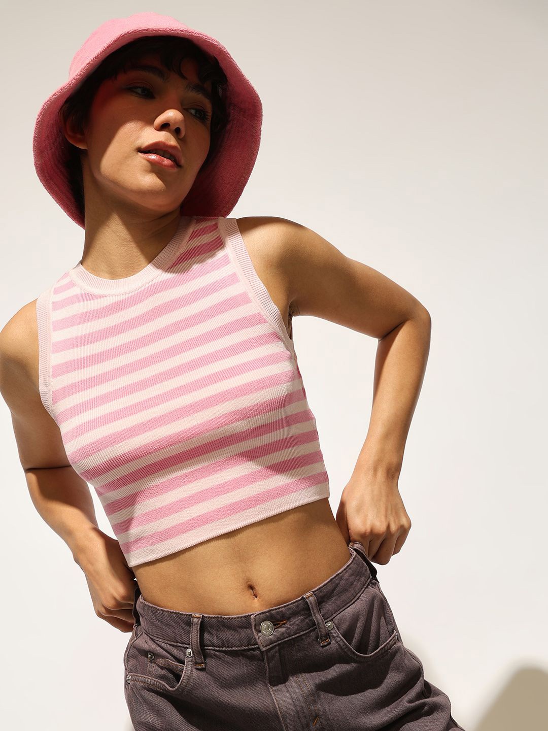 

ONLY Striped Tank Crop Top, Pink