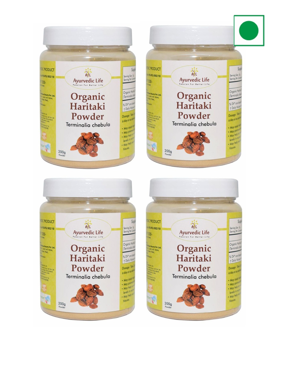 

Ayurvedic Life Set Of 4 Organic Haritaki Powder - 200 g Each, White