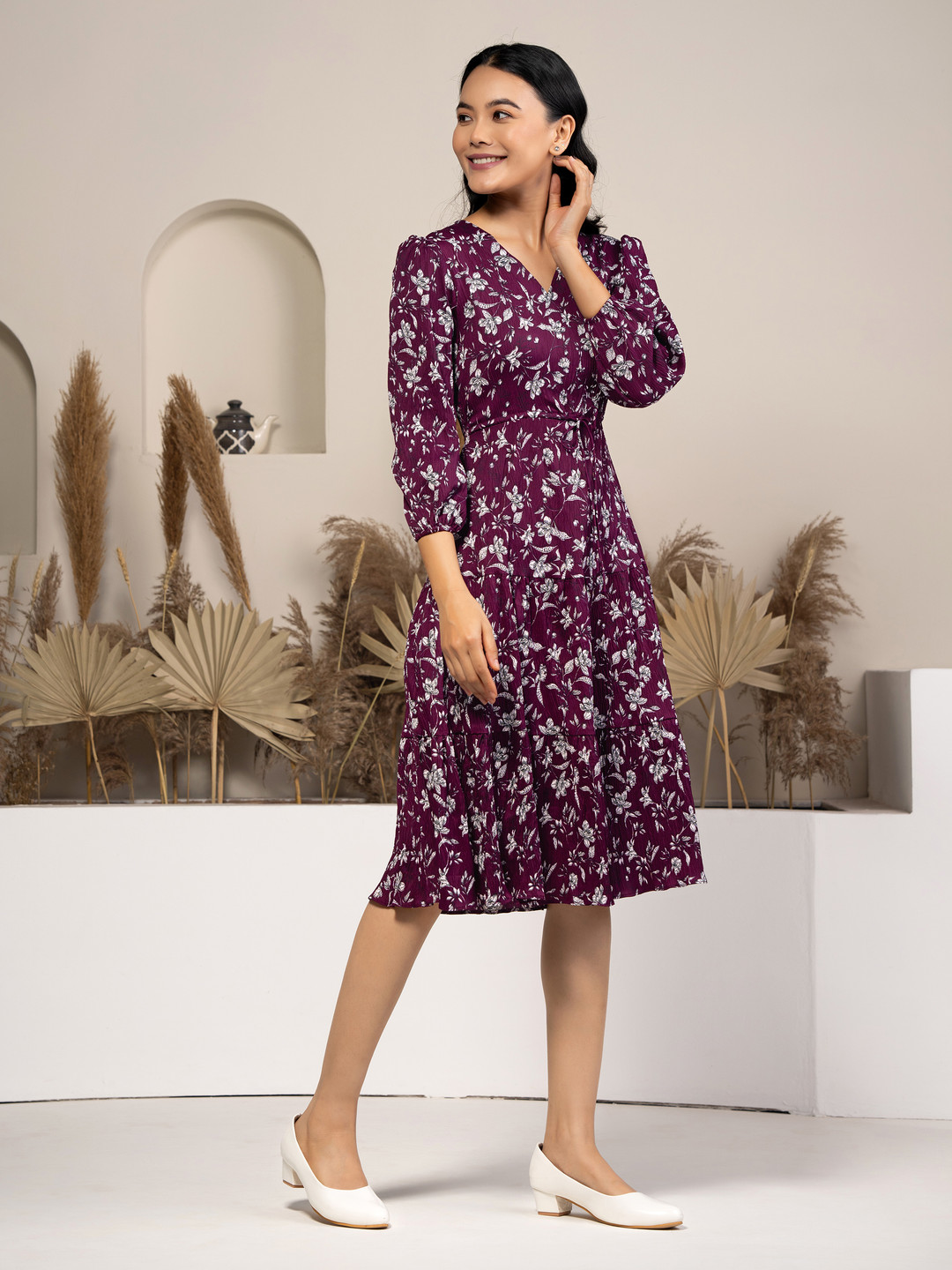 

DressBerry Women Floral Printed Crepe Fit & Flare Dress, Purple